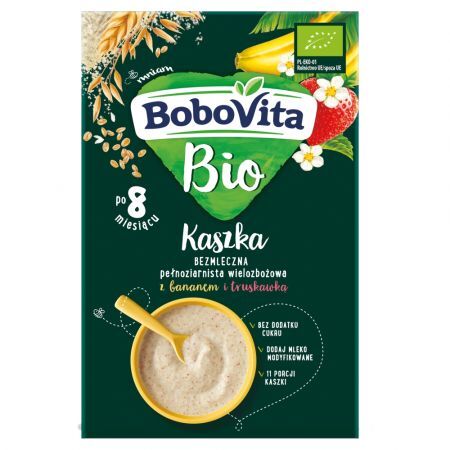 BoboVita Bio, kaszka, wielozboż.,z bananem i trusk., 200 g