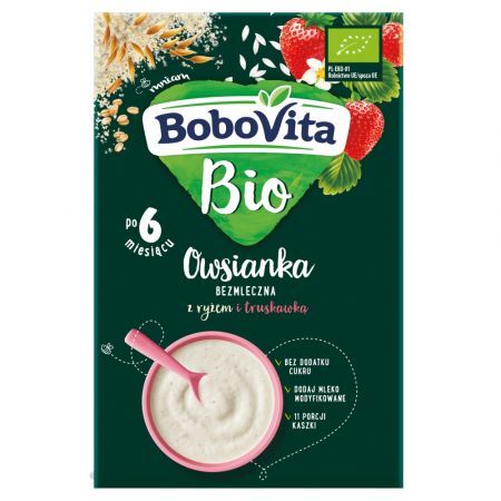BoboVita Bio, owsianka, z ryżem i truskawką, 200 g