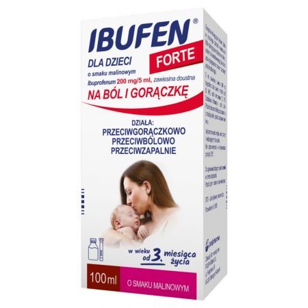 Ibufen dla dzieci Forte 200 mg/ 5 ml, zawiesina doustna o smaku malinowym, 100 ml