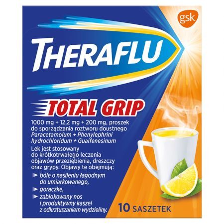 Theraflu Total Grip, proszek do sporządzenia roztworu doustnego, 10 saszetek